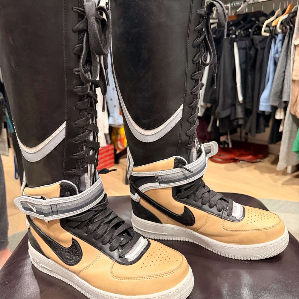 Ricardo Tisci Nike Air Force One's Black and Tan High-Top Women's Sneakers